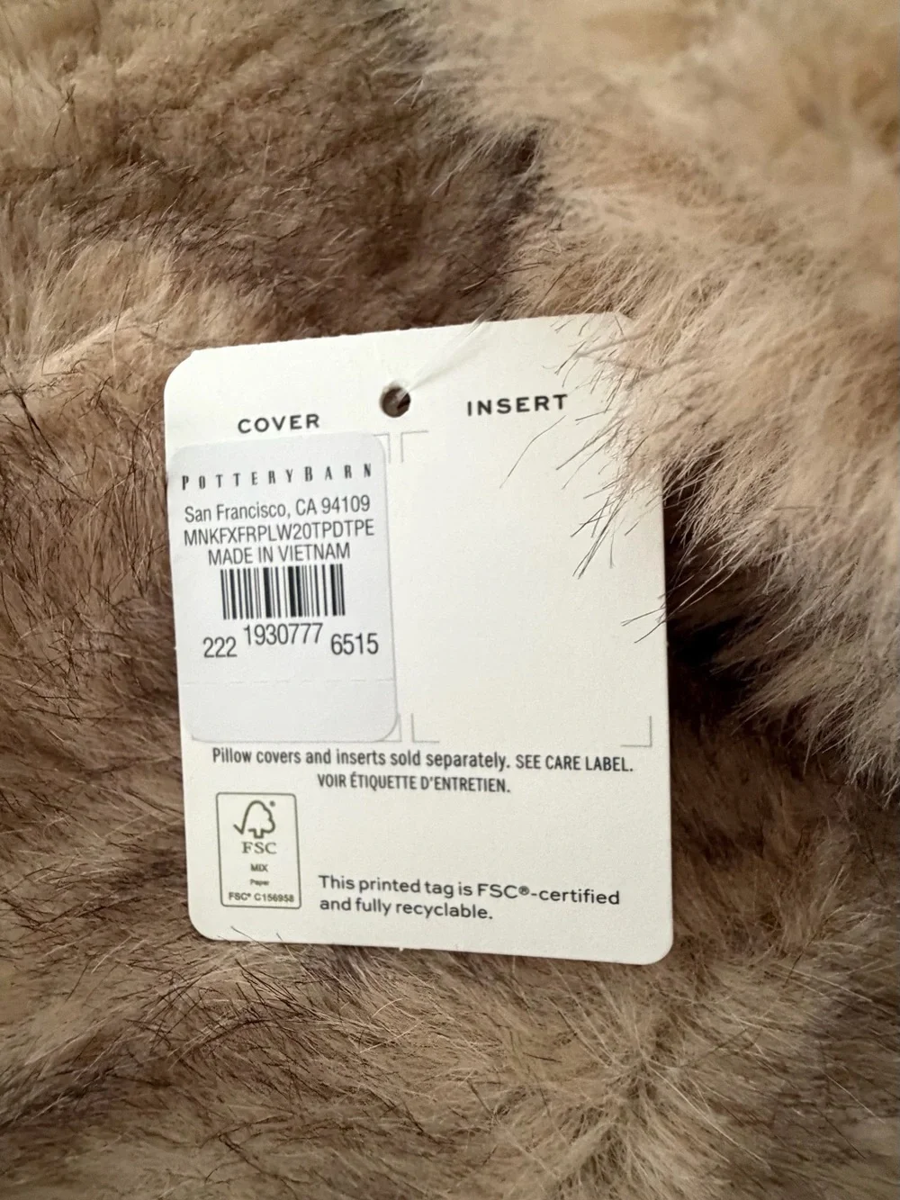 Pottery Barn Faux Mink Throw and 2 Pillow Covers Taupe color